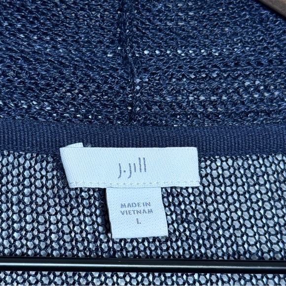J. Jill Linen Blend Open Front Long Cardigan Navy Blue Pockets Womens Size Large - Picture 6 of 12